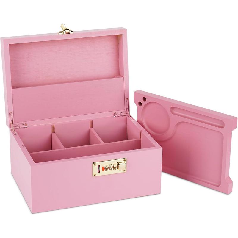 Large  Box with Combination Lock Decorative box for Home Locking Storage  Box (Pink)