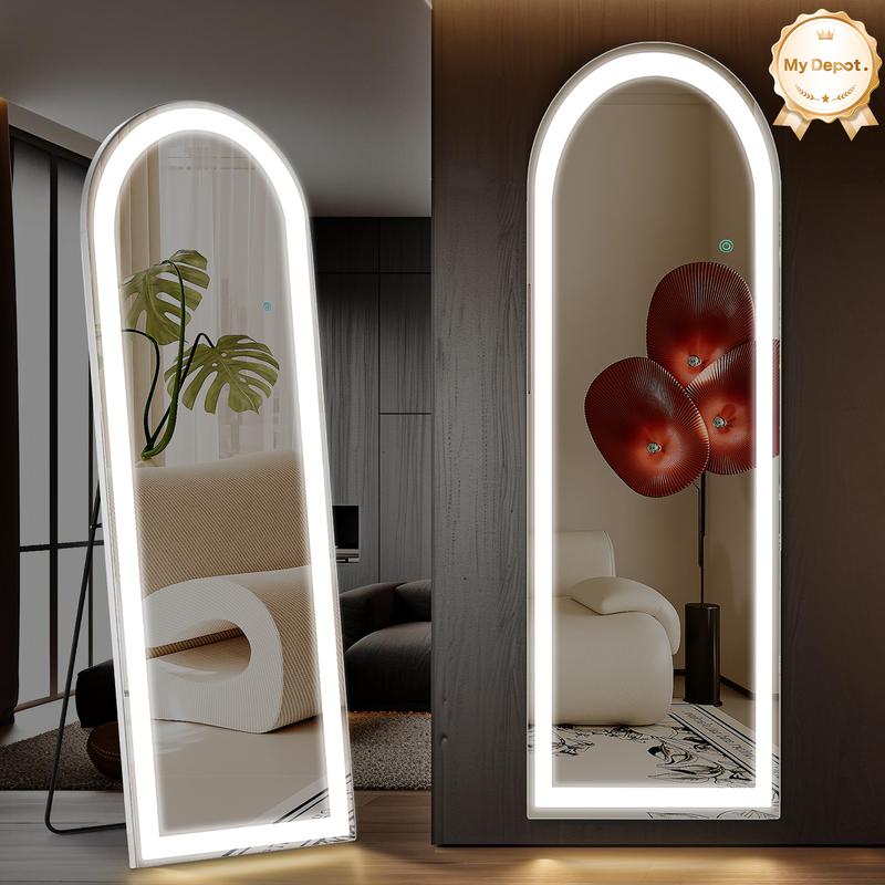 Mirror Full Length Standing Mirror with LED Lights, Lighted Floor Mirror, Dimming & 3 Color Lighting Aluminum Alloy Thin Frame Decor with Switch