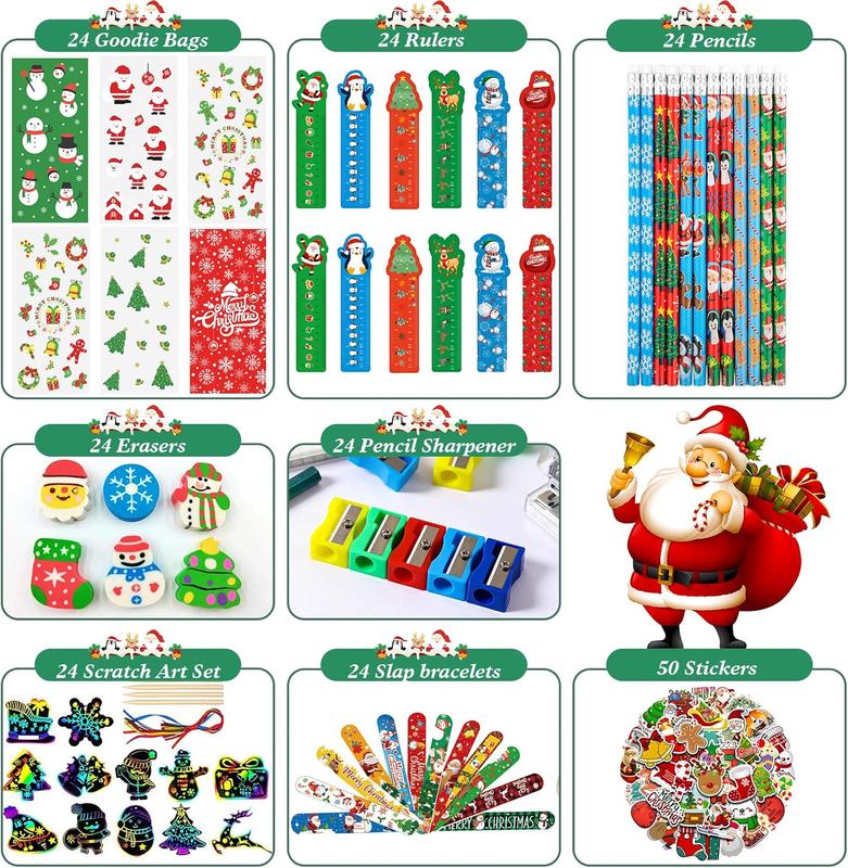 218PCS Christmas Party Favors for Kids - Bulk Goodie Bags & Stationery Set