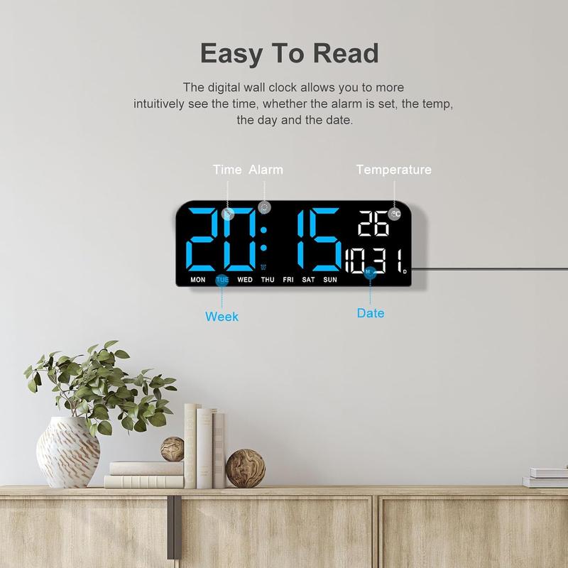 Digital Led Mirror Wall Clock Alarm Temperature Humidity 10