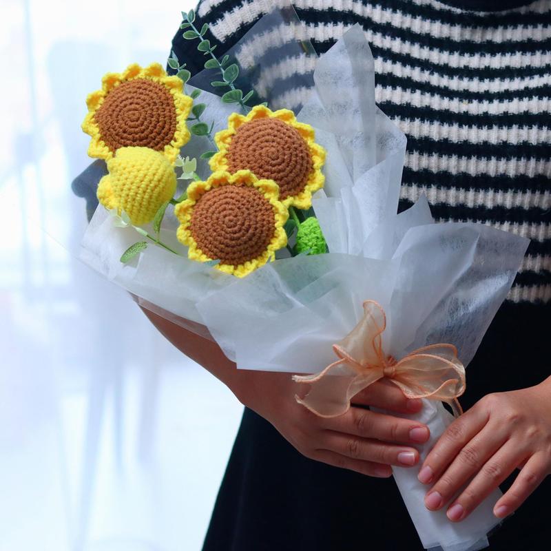 Artificial Sunflower, 1 3 6 10 Counts Lovely Handmade Crochet Flower, Decorative Flower for Home Teacher's Day Graduation Wedding Party