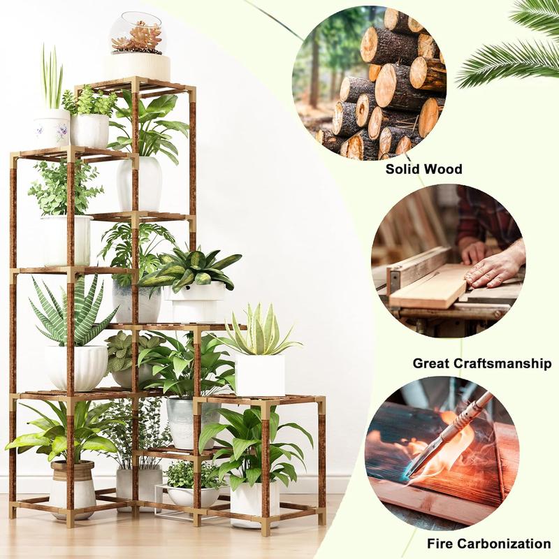 Plant Stand Organiser Indoor Outdoor, 14 Tier Large Corner Lightweight Plant Stand Tall Plant Shelf Rack Flower Stand For Multiple Plants, Wood Plant Holder Ladder Table Display For Patio Garden Balcony Window Easy Installation