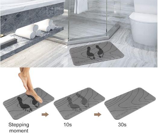 Stone Bath Mat, Diatomaceous Earth Shower Mat,  Nonslip Super Absorbent Fast-Drying Hard Bath for Bathroom Shower Floor, 24 x 16 inch, Grey Wave Design  ( 2 Pack)   Super absorbency and quick drying.No daily washing is required.