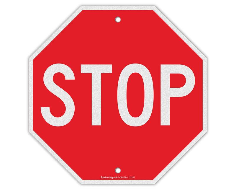 Stop Sign, Street Slow Warning Reflective Signs, 12 x 12 Inches Octagon, .040 Rust Free Aluminum, UV Protected and Waterproof, Weather Resistant, Durable Ink, Easy to Mount