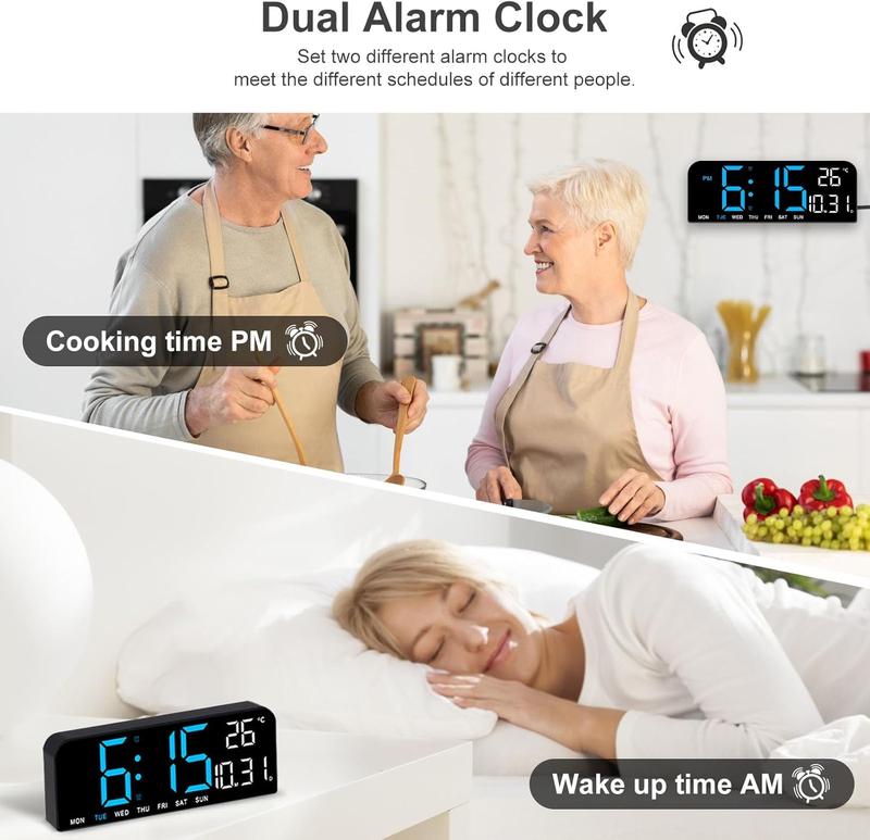 Digital Led Mirror Wall Clock Alarm Temperature Humidity 10