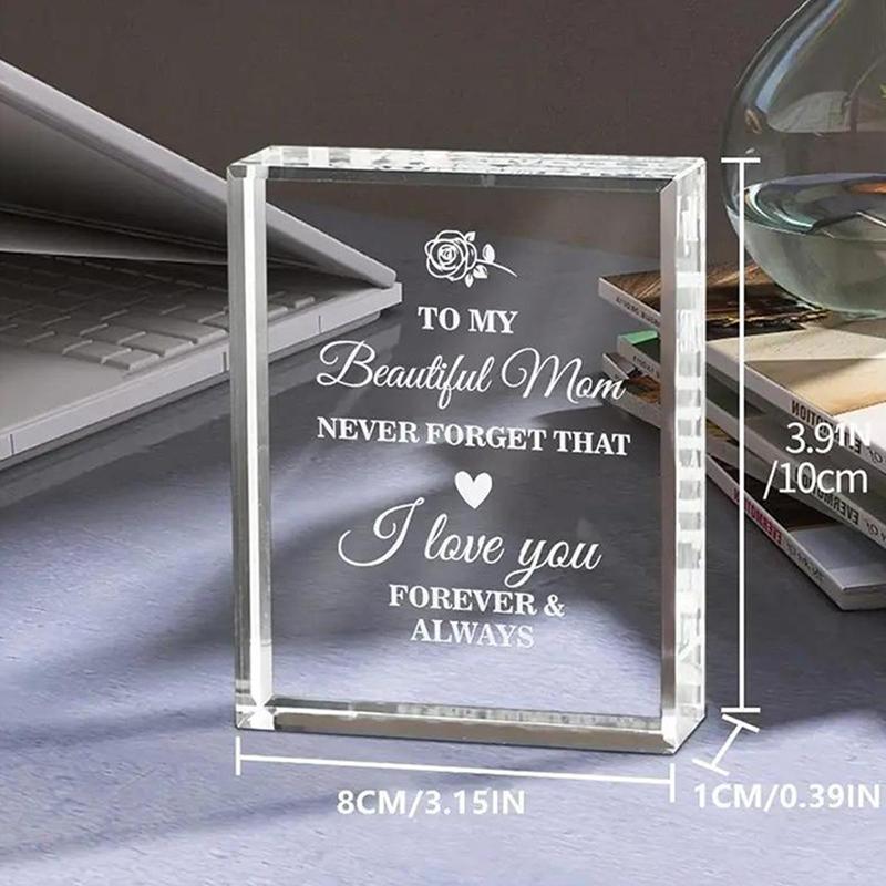 Acrylic Desktop Ornament, 1 Count Letter for Mom  Pattern Clear Keepsake Decor, Warm Love Gift for Mom, Family