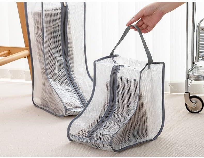 2 Set Boot Storage,Portable Short Boots and Tall Boots Storage or Protector Bag,Shoe Dust Bags,Shoe Sleeves for Travel,Clear Boots Cover,Shoes Packing Organizers for Men & Women Sneakers (Black Edge)