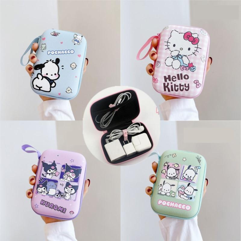 SANRIO Cartoon Pattern Data Cable Storage Bag, Portable Charger Earphone Coin Sorting Case Organizer, Mini Data Cable Carry Bag for Home Office Outdoor Travel