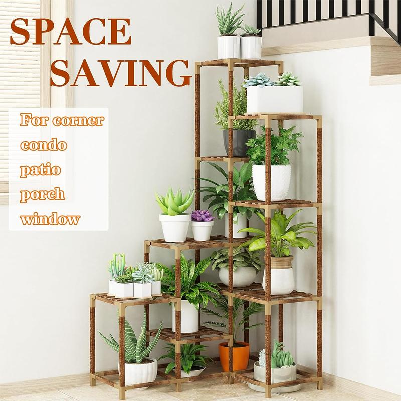 Plant Stand Organiser Indoor Outdoor, 14 Tier Large Corner Lightweight Plant Stand Tall Plant Shelf Rack Flower Stand For Multiple Plants, Wood Plant Holder Ladder Table Display For Patio Garden Balcony Window Easy Installation