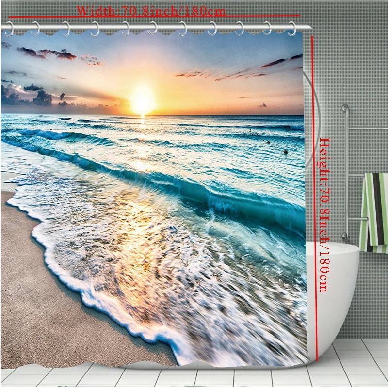 Beach Sunset Pattern Shower Curtain, Waterproof Shower Curtain with 12 Plastic Hooks, Bathroom Decor Accessories