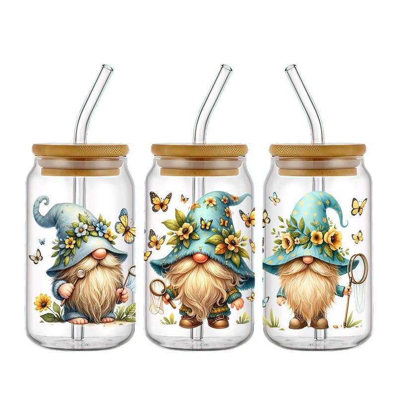 Cartoon Dwarf Pattern Design Sticker, 4 Counts set Waterproof Self Adhesive Sticker, Decorative Sticker for Glass Cup, Water Bottle, DIY Decorative Supplies