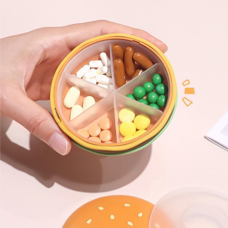 Burger Shaped Pill Box, 1 Count Portable Pill Storage Box, Cute Pill Organizer, Pill Storage Container for Home & Travel