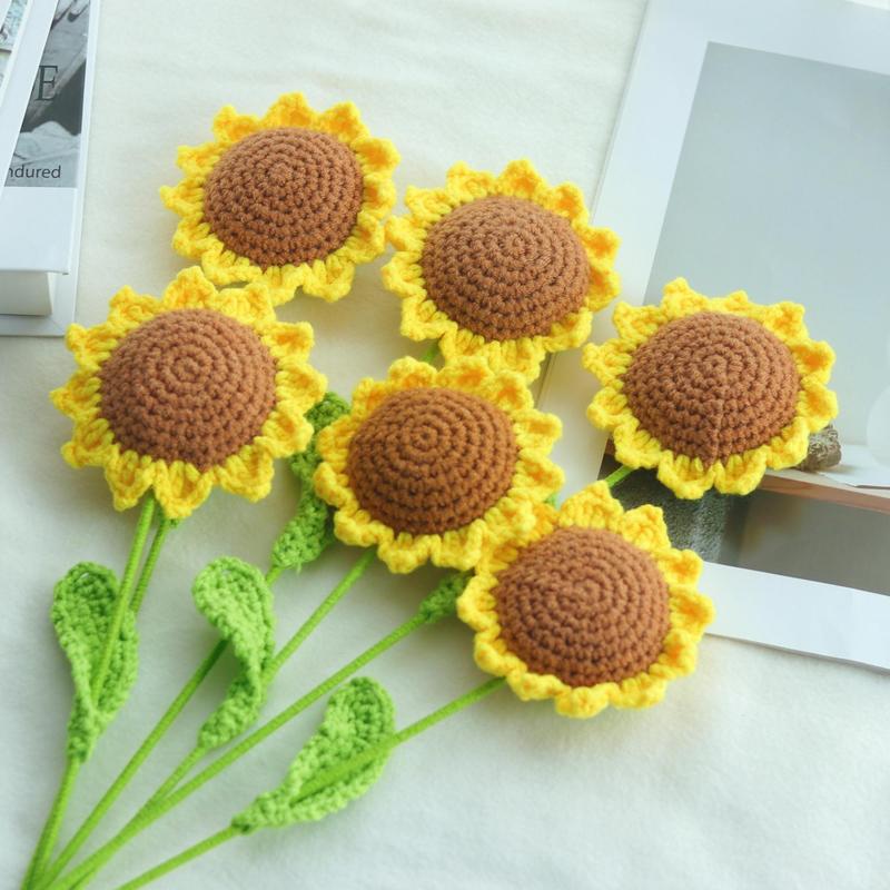 Artificial Sunflower, 1 3 6 10 Counts Lovely Handmade Crochet Flower, Decorative Flower for Home Teacher's Day Graduation Wedding Party