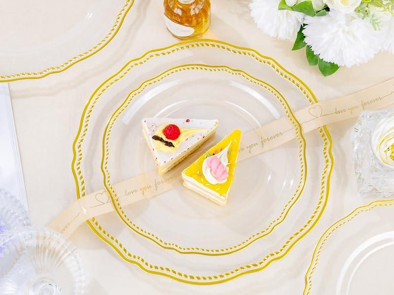 Nervure 60pcs Gold Plastic Plates - Clear and Gold Disposable Plates, 10.25 inch Plastic Dinner Plates, Perfect for Wedding & Party & Thanksgiving