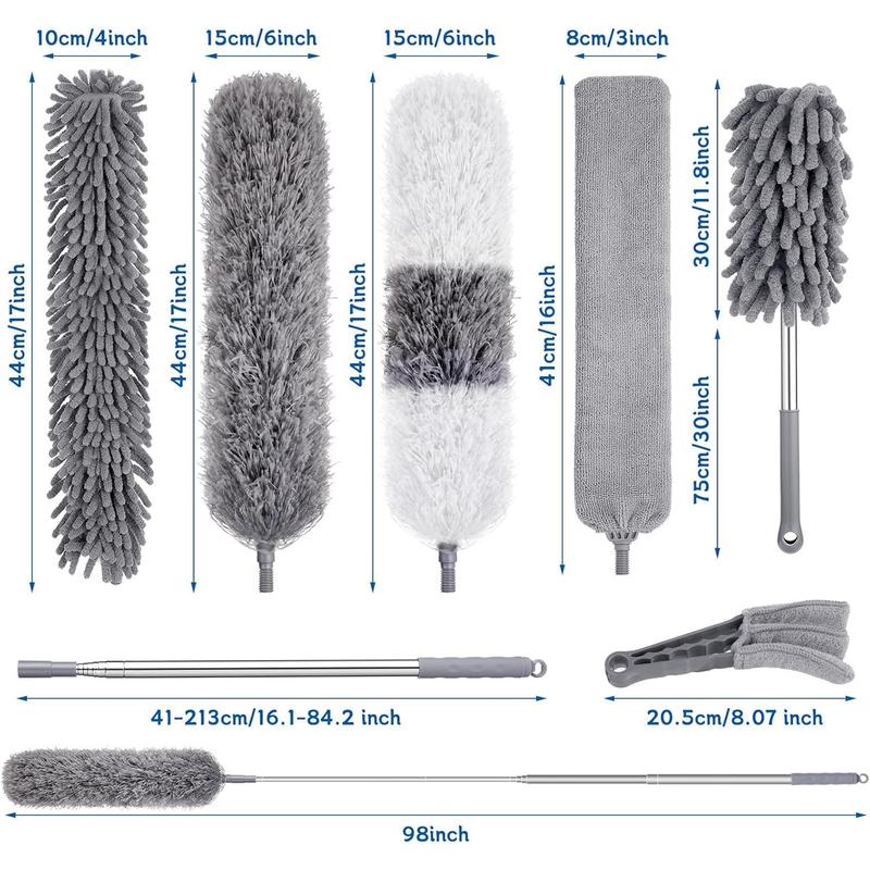 Dusters for Cleaning,9Pcs Feather Duster with Extension Pole Up to 100'',Extendable Bendable Washable Long Feather Duster for Cleaning Ceiling Chandelier,High Ceiling,Furniture