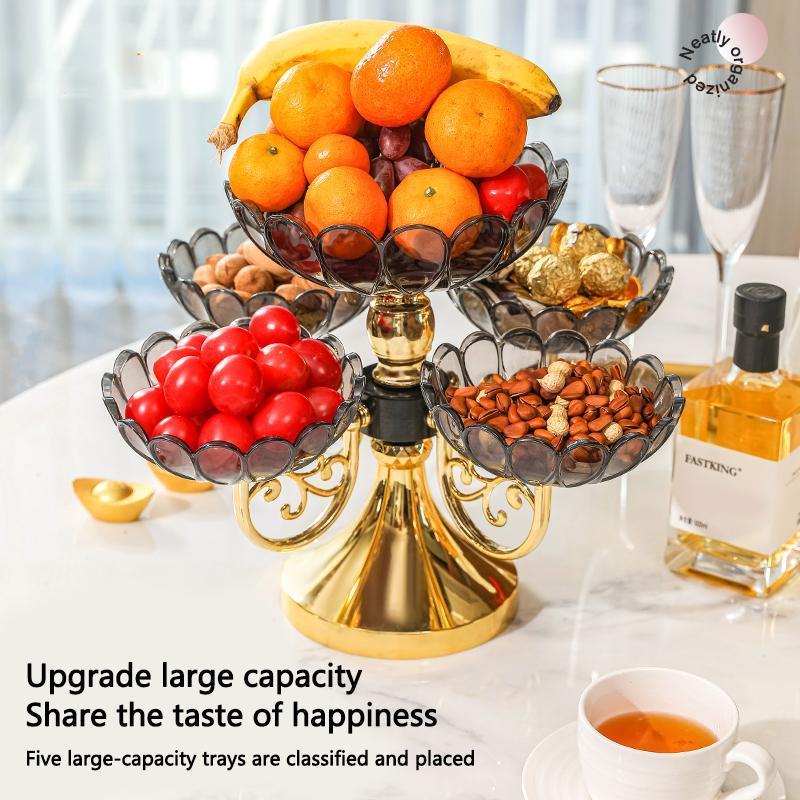 Multi-layer Rotating Fruit Plate, 1 Count Exquisite Luxury Style Fruit Display Stand, Decorative Dessert Display Holder, Home Decor Supplies