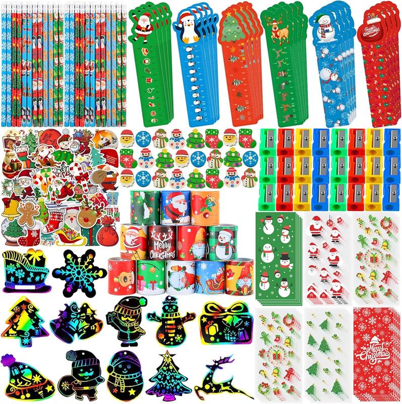 218PCS Christmas Party Favors for Kids - Bulk Goodie Bags & Stationery Set