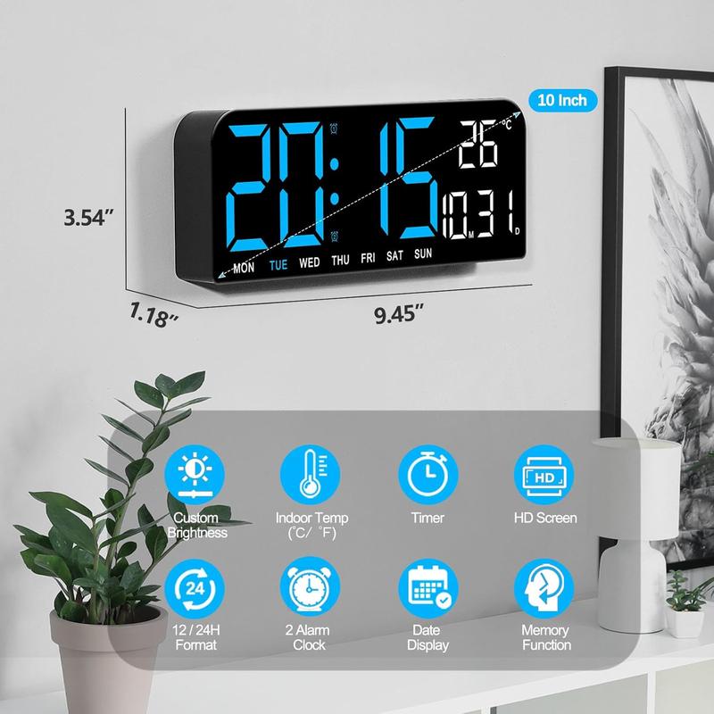 Digital Led Mirror Wall Clock Alarm Temperature Humidity 10