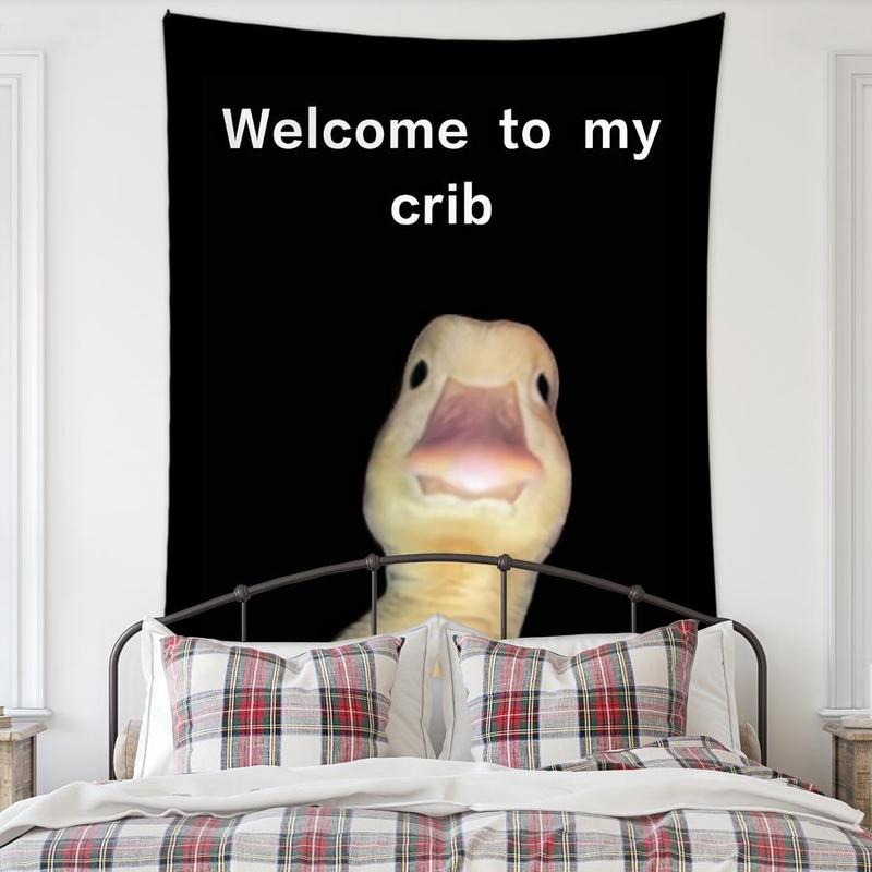 Welcome To My Crib Duck Pattern Tapestry, 1 Count Fun Duck Room Flag, Durable Wall Hanging Blanket for Home Bedroom Living Room Dormitory Decor, Bedroom Decor for Christmas Gift