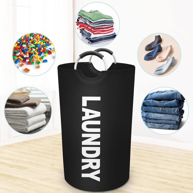 90L Large Laundry Basket, Dirty Clothes Hamper for Laundry, Collapsible, Waterproof Baskets with Foam Protected Aluminum Handles, Family (Black)