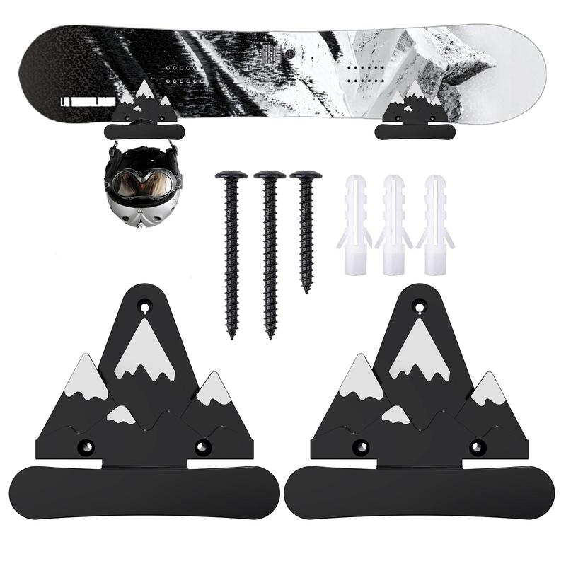 Snowboard Wall Mount with Hooks, 1 Pair Universal Design Snowboard Storage Rack, Space Saver, Wall Art for Home Living Room Bedroom