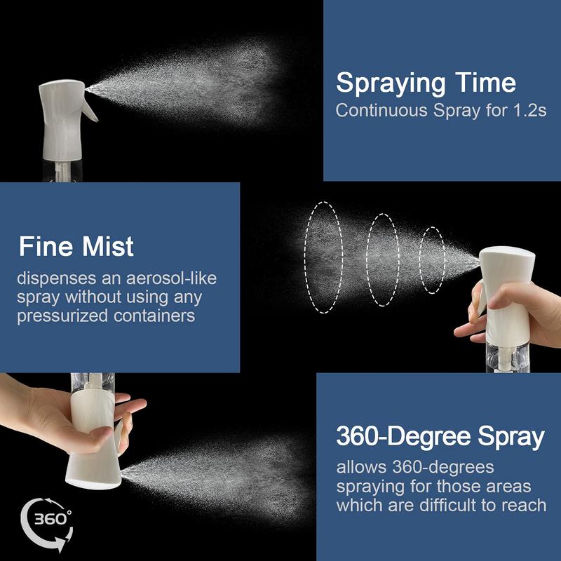 Continuous Spray Bottle with Ultra Fine Mist - Versatile Water Sprayer for Hair, Home Cleaning, Salons, Plants, Aromatherapy, and More - Empty Hair Spray Bottle (Clear - 7.04oz (2 Pack)