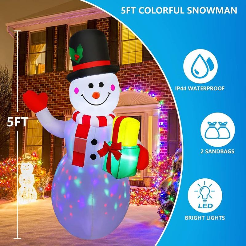 5FT Christmas Inflatables Snowman Outdoor Toys Blow Up Snowman With LED Lights Ornaments Decor Decoration christmas 2024 ornament