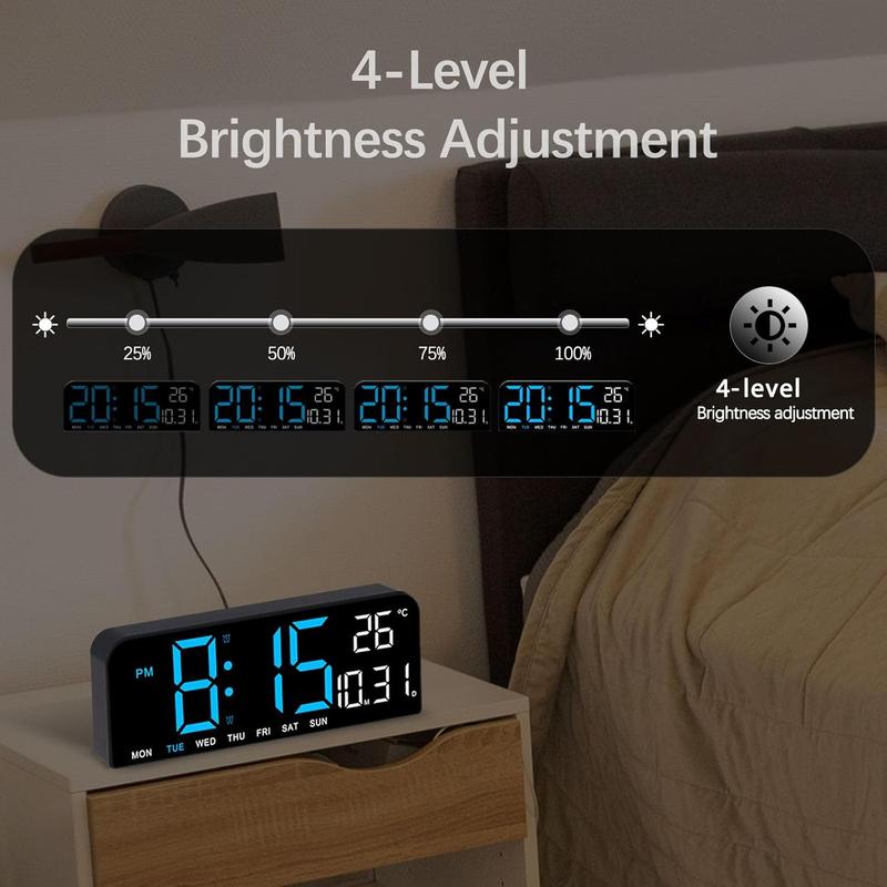 Digital Led Mirror Wall Clock Alarm Temperature Humidity 10