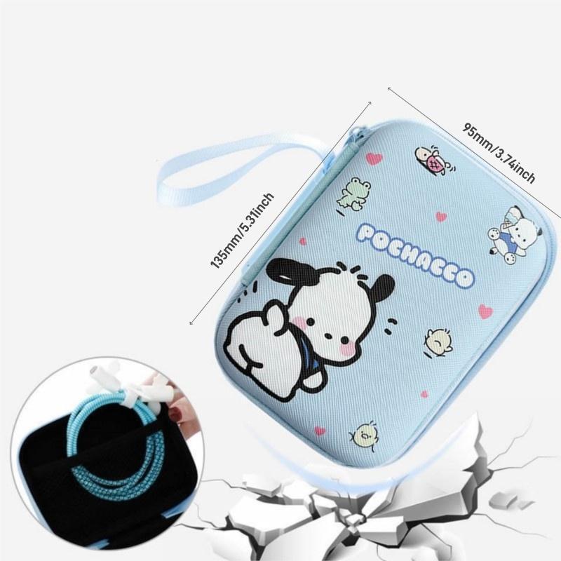 SANRIO Cartoon Pattern Data Cable Storage Bag, Portable Charger Earphone Coin Sorting Case Organizer, Mini Data Cable Carry Bag for Home Office Outdoor Travel