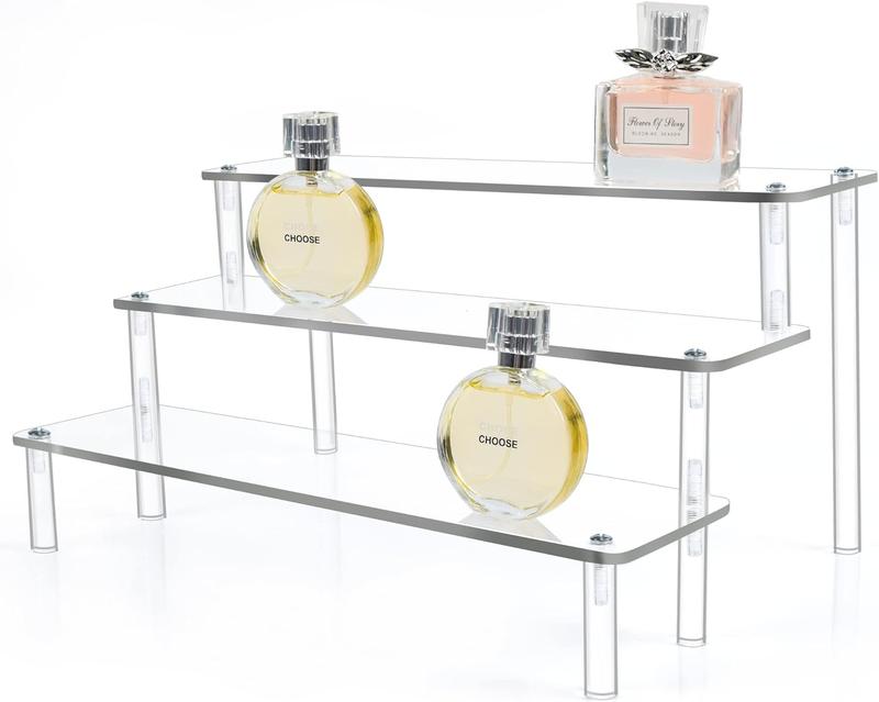 3 Tire Large Display Risers Stand, Clear Acrylic Perfume Display Stand Organizer, Shelf Risers for Display, Stands for Food, Tabletop Use Gift Racks