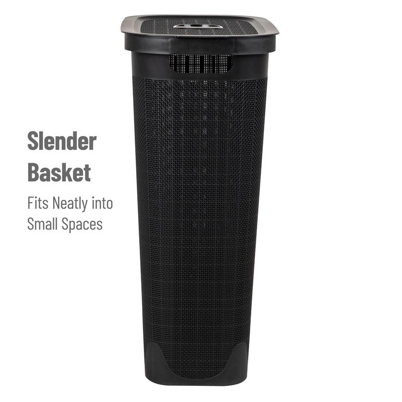 40L Slim Laundry Hamper, Clothes Basket, Plastic, Adult 18.5”L x 10.75”W x 23.5”H, Black Organiser Room