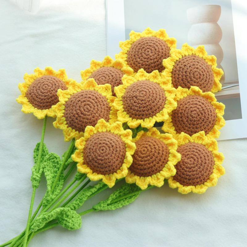 Artificial Sunflower, 1 3 6 10 Counts Lovely Handmade Crochet Flower, Decorative Flower for Home Teacher's Day Graduation Wedding Party