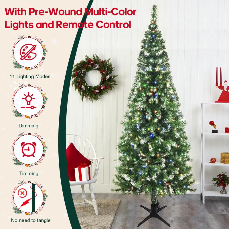 Pre-Lit Green Artificial Christmas Tree with Pre-Wound Multicolor 200 LED Lights for Home, Office and Christmas Holiday Decor, 11 Lighting Modes Remote Control, Foldable Stand and Easy Assembly - 2024 Xmas Tree Ornament