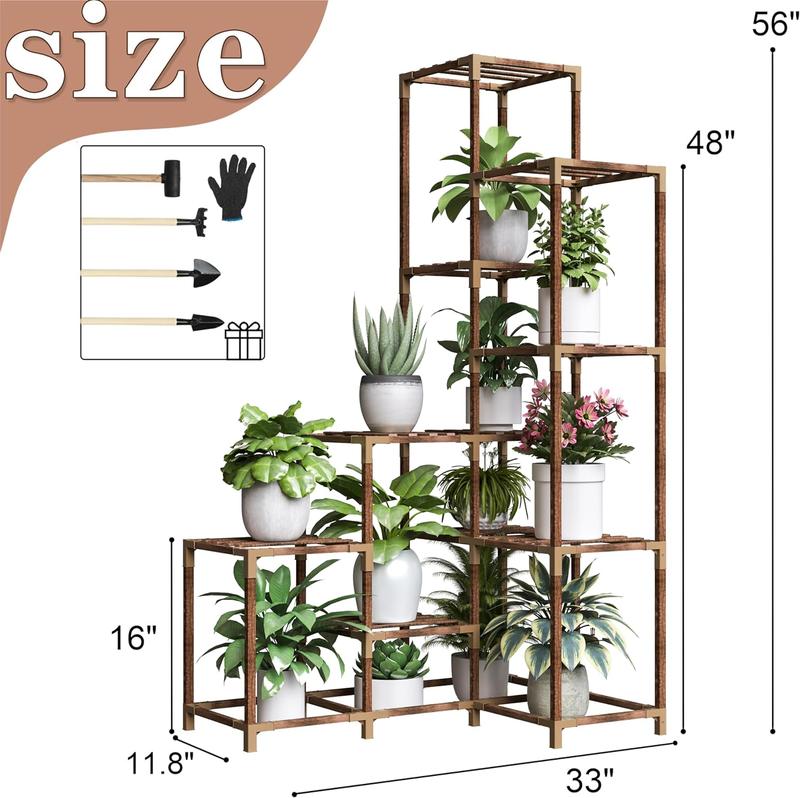 Plant Stand Organiser Indoor Outdoor, 14 Tier Large Corner Lightweight Plant Stand Tall Plant Shelf Rack Flower Stand For Multiple Plants, Wood Plant Holder Ladder Table Display For Patio Garden Balcony Window Easy Installation