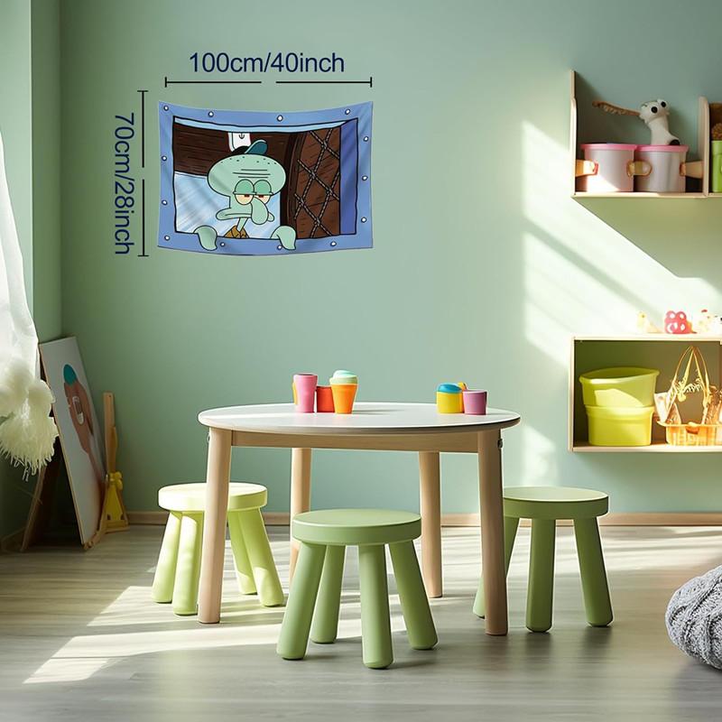 Squidward Indoor Cartoon Wall Hanging Tapestry Background Wall Cloth With Hooks Accessories Decor