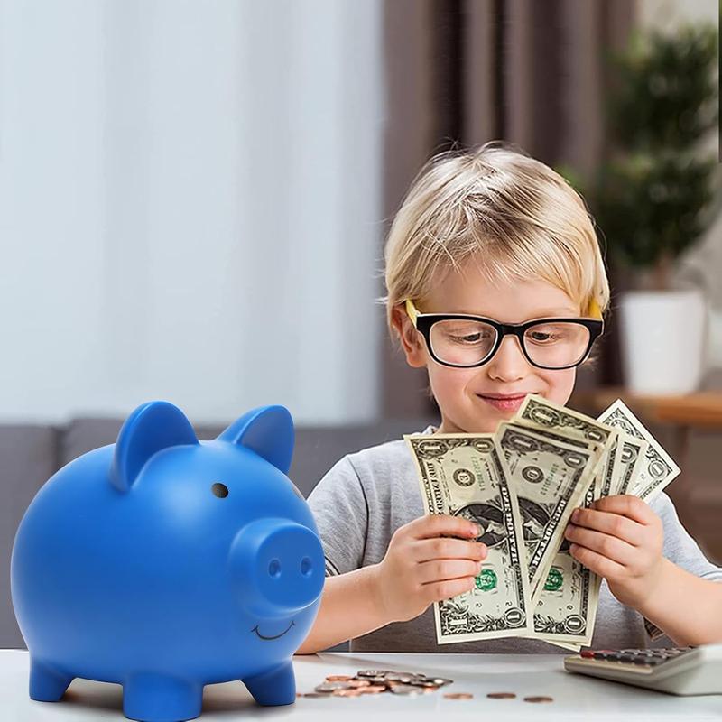 Cute Piggy ,   for Boys and Girls, 's Plastic Shatterproof Money BankChildren's  Gift Savings Jar (Dark Blue)