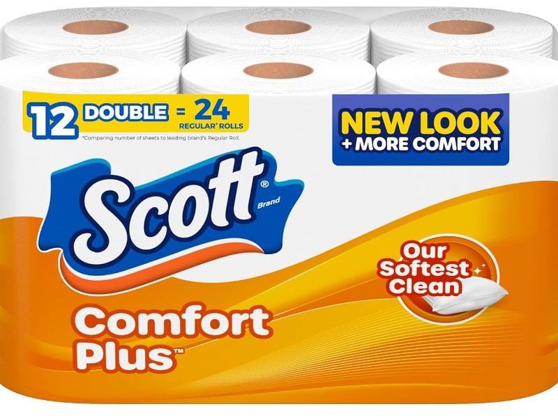 Scott ComfortPlus Toilet Paper, 12 Double Rolls, 231 Sheets per Roll, Septic-Safe, 1-Ply Toilet Tissue Pack Cleaning