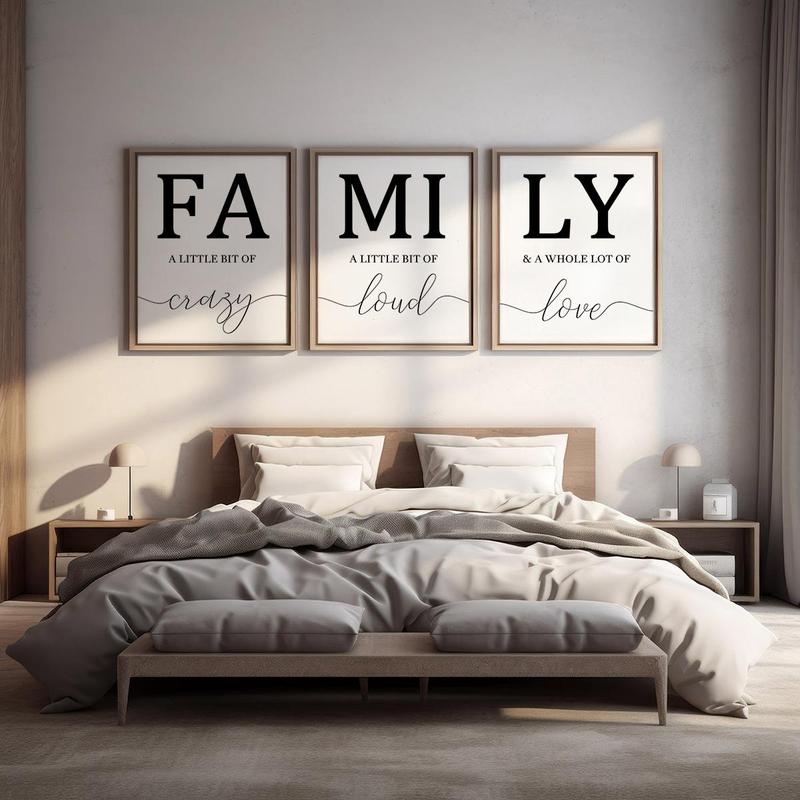 Family Quotes Unframed Canvas Poster, 3 Counts Modern Minimalist Wall Art, Waterproof Canvas Wall Art for Home Living Room Bedroom Office Decor