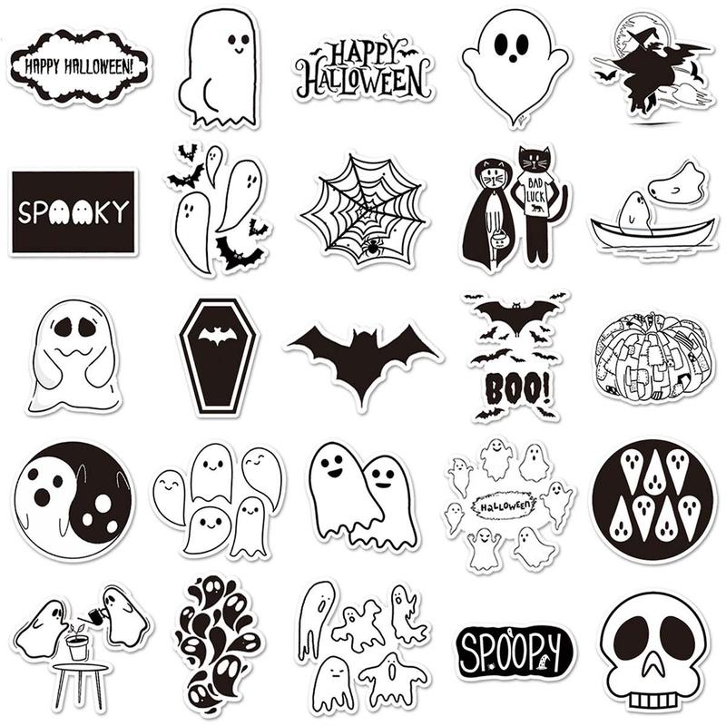 50pcs Set Cartoon Pattern Sticker, Waterproof Self Adhesive Decor Paper, Decor Sticker for Gift Greeting Card Water Bottle Laptop Phone Halloween Decor