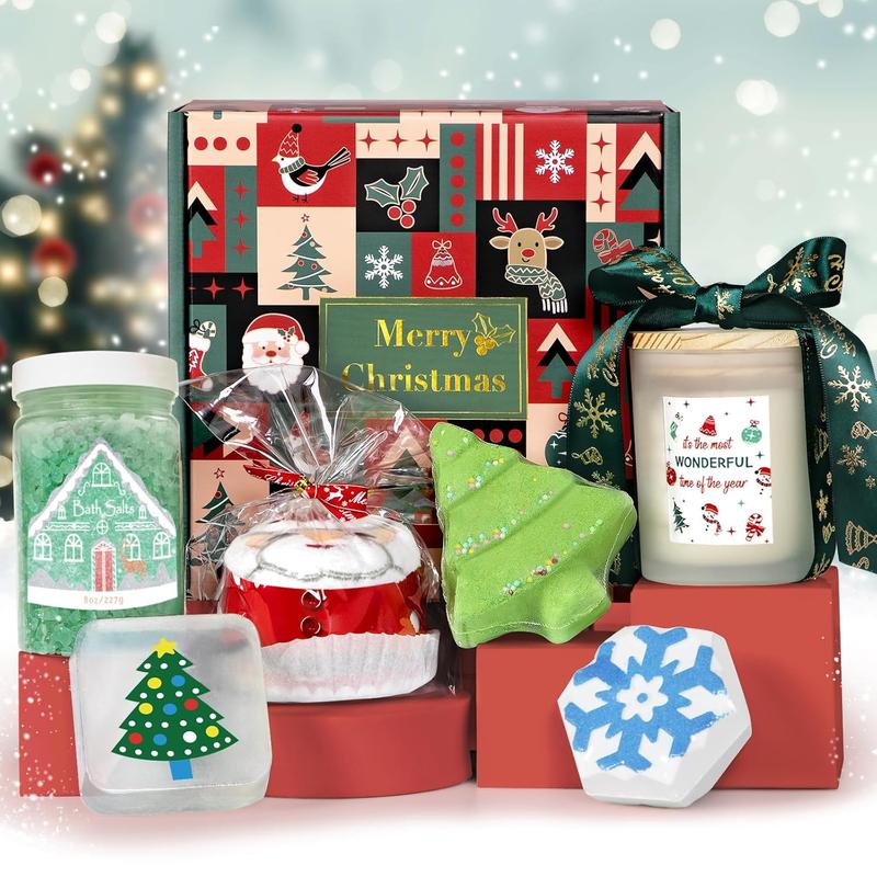 Christmas  Gifts for Women - Christmas Gift Ideas, Christmas Candles Gift, Christmas Gift Baskets for Women, Mom, Sister, Wife, Friend with Candle, Bath Bombs, Bath Salt, Soaps, Christmas Packaging