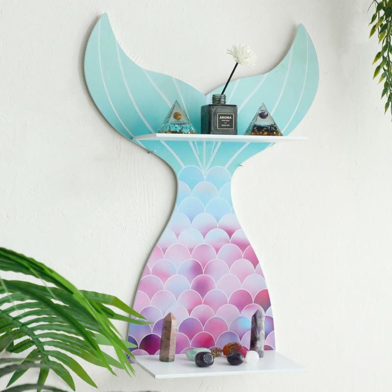 Mermaid Tail Design Wall Mounted Shelf, 1 Count Boho Style Wall Hanging Shelf, Home Decor for Living Room & Bedroom