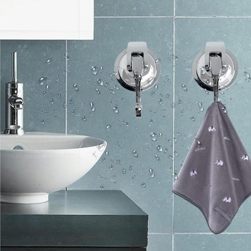 Suction Cup Hooks Heavy Duty Vacuum Suction Shower Hooks Glass Suction Cup Hooks Bathroom Robe Hooks Reusable, No Hole Punched, for Garland Decoration (Silver, 2 Pack)(Creative Life Pavilion) Organiser