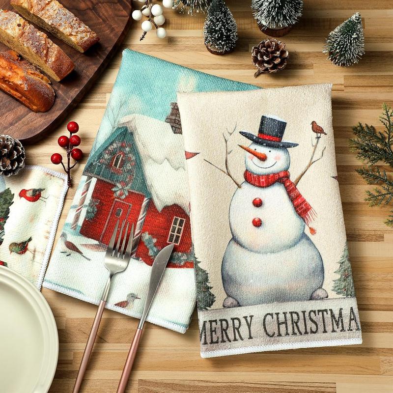 6 Pcs Christmas Kitchen Towels Vintage Winter Dish Towels Absorbent Snowman Santa Claus Bathroom Hand Towels Decorative Xmas Tea Towel Christmas Decoration for Kitchen Bathroom