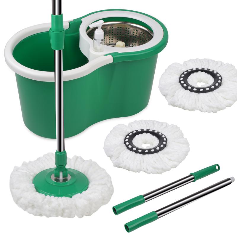 360 Easywring Microfiber Spin Mop & Bucket Set Cleaning System with 3 Refills, 60inch Adjustable Handle, Kitchen Mop Floor Cleaning Prime Spin Mop