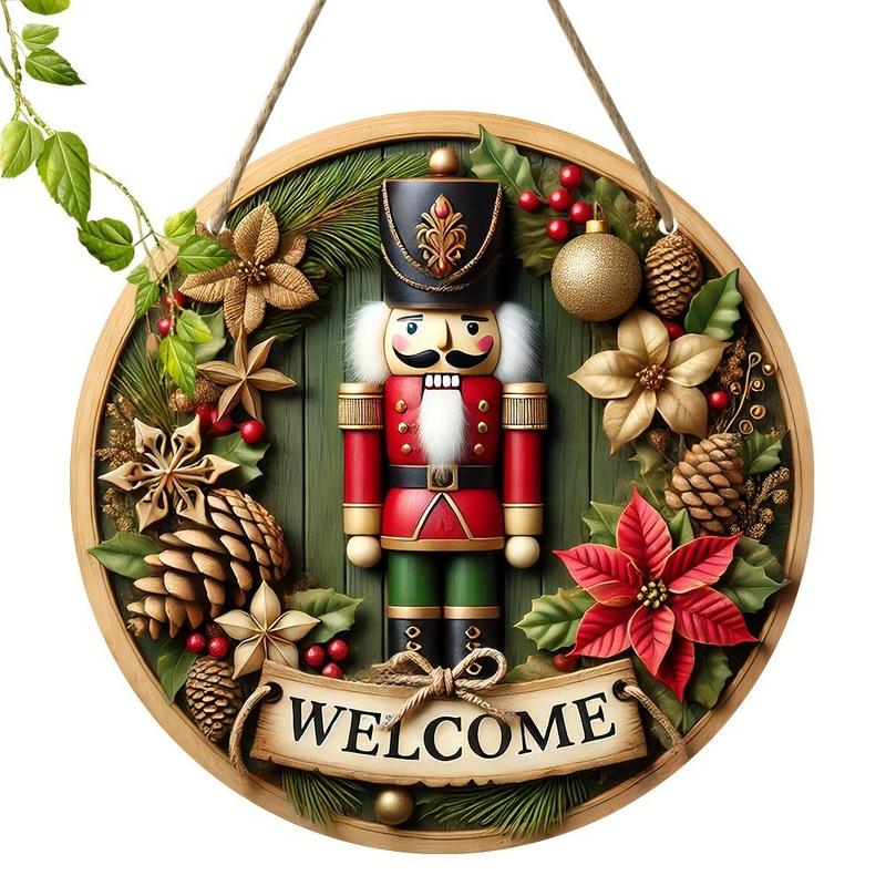 Vintage Style Nutcracker Pattern Door Hanger, 1 Count Wooden Welcome Sign, Hanging Decoration for Home Garden Yard Farm Bar Room