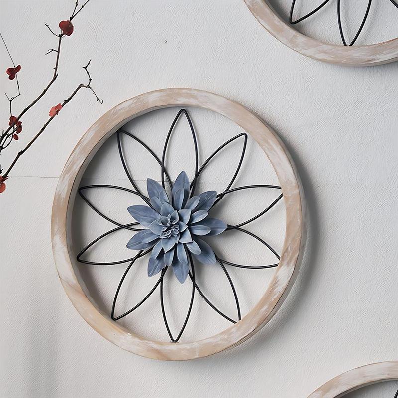 Round Wall Decor, 3 Counts set Wooden Flower Design Wall Hanging Decor, Wall Art Decor for Home Living Room Bedroom Dining Room Farmhouse