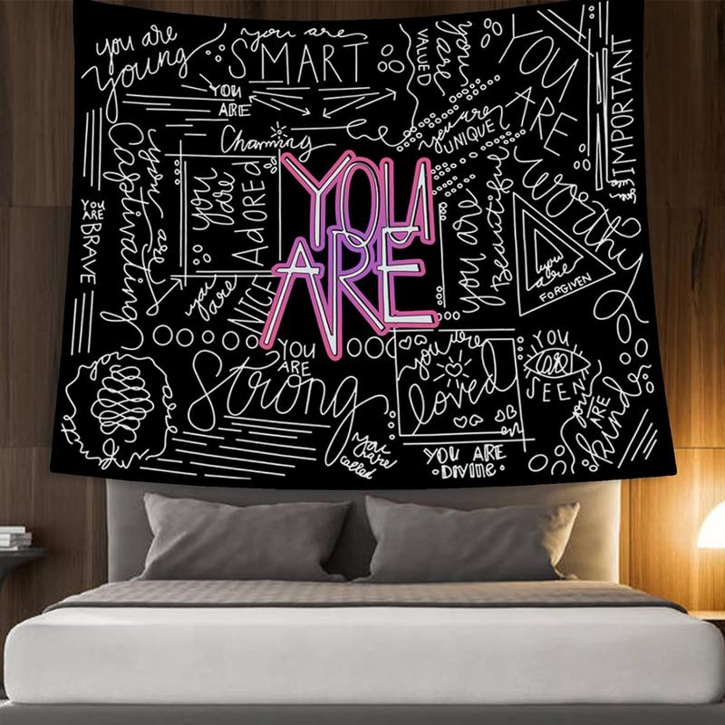 Quote You Are Tapestry Inspirational Wall Art Wall Hanging Positive Saying Classroom Tapestry for Teen Girl Bedroom Dorm 50x60 Inches (Black)