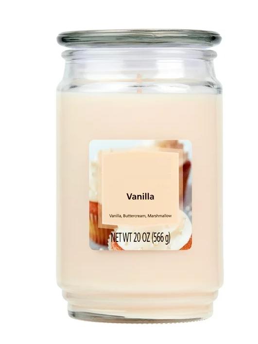 Vanilla Scented Single-Wick Large Glass Jar Candle, 20 oz Bean Decor