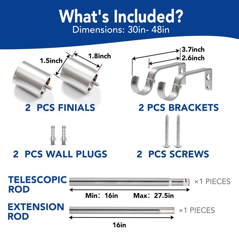 Deconovo Curtain Rods for Windows, Adjustable Decorative Single Window Curtain Rod Set,1 Inch Diameter Steel Tube showerrod