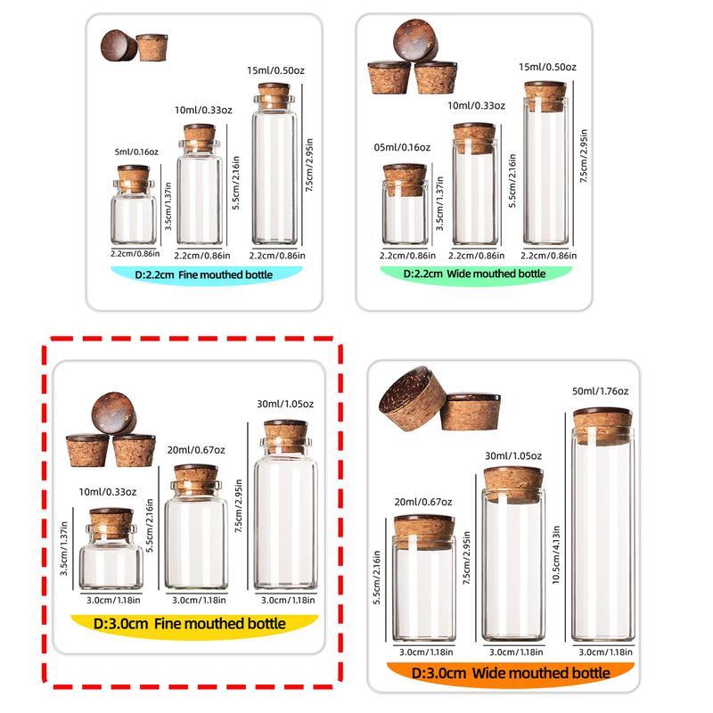 Mini Glass Bottle with Cork Stopper, 6 12pcs 10ml 20ml 30ml Clear Glass Bottle, Storage Bottle for Home Office Dormitory School